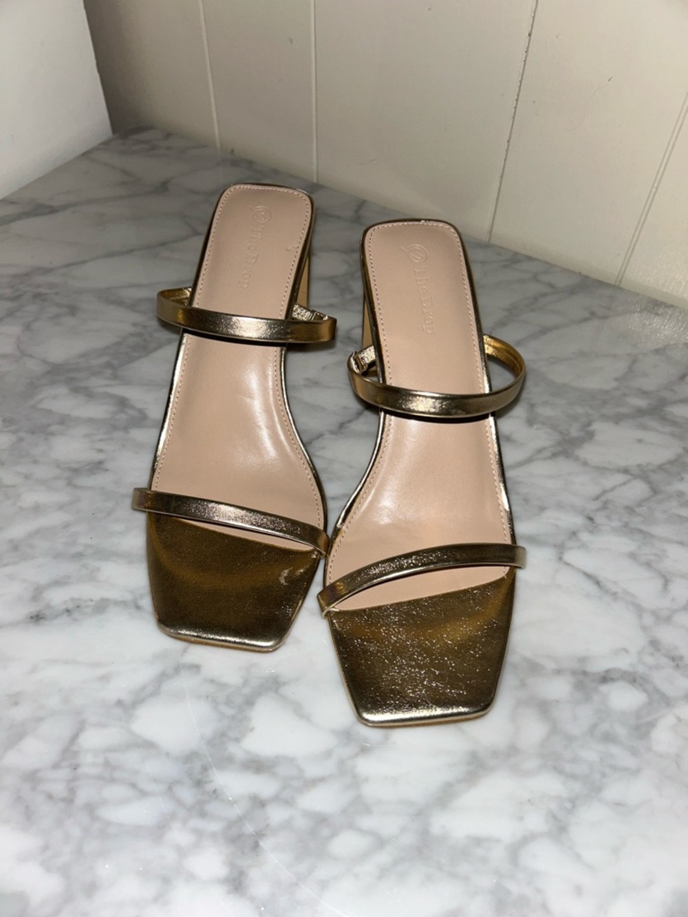 Gold Strappy Slide Sandals